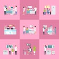 Hospital Activities on Vector Illustration Pink Royalty Free Stock Photo