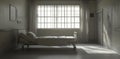 hospital bed in Empty room with Sunlight, Abandoned Place +loneliness Royalty Free Stock Photo