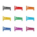 Hospital bed icon or logo, bed icon symbol sleep night hotel motel, color set