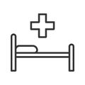 Hospital bed linear icon. Thin line illustration. Vector isolated outline drawing. Royalty Free Stock Photo