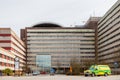 Hospital building and ambulance vehicle, Lund Sweden.