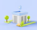 Hospital building exterior isometric 3d render. Medicine, city clinic health care infrastructure with medical cross icon