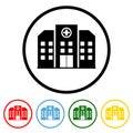 Hospital Building Flat Icon with Color Variations