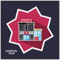 Hospital Building. Hospital building flat icon with long shadow. Hospital icon, symbol in flat isometric style isolated on color b Royalty Free Stock Photo