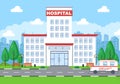 Hospital Building for Healthcare Background Vector Illustration with, Ambulance Car, Doctor, Patient, Nurses or Medical Exterior Royalty Free Stock Photo