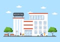 Hospital Building for Healthcare Background Vector Illustration with, Ambulance Car, Doctor, Patient, Nurses or Medical Exterior Royalty Free Stock Photo