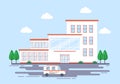 Hospital Building for Healthcare Background Vector Illustration with, Ambulance Car, Doctor, Patient, Nurses or Medical Exterior Royalty Free Stock Photo