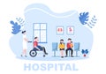 Hospital Building for Healthcare Background Vector Illustration with, Ambulance Car, Doctor, Patient, Nurses or Medical Exterior Royalty Free Stock Photo