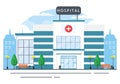 Hospital Building for Healthcare Background Vector Illustration with, Ambulance Car, Doctor, Patient, Nurses or Medical Exterior Royalty Free Stock Photo