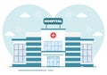 Hospital Building for Healthcare Background Vector Illustration with, Ambulance Car, Doctor, Patient, Nurses or Medical Exterior Royalty Free Stock Photo