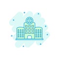 Hospital building icon in comic style. Infirmary vector cartoon illustration on white isolated background. Medical ambulance