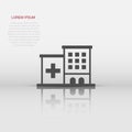 Hospital building icon in flat style. Infirmary vector illustration on white isolated background. Medical ambulance business Royalty Free Stock Photo