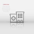 Hospital building icon in flat style. Infirmary vector illustration on white isolated background. Medical ambulance business Royalty Free Stock Photo