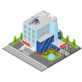 Hospital Building Isometric View. Vector Royalty Free Stock Photo