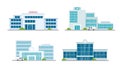 Hospital building medical office vector illustration set. Cartoon modern medicine clinic skyscrapers collection, outdoor Royalty Free Stock Photo