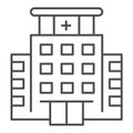 Hospital building thin line icon. Medical construction with cross on top outline style pictogram on white background Royalty Free Stock Photo