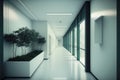 Hospital or clinic corridor waiting area interior, minimalist and clean. Generative AI Royalty Free Stock Photo