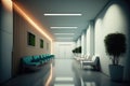 Hospital or clinic corridor waiting area interior, minimalist and clean. Generative AI Royalty Free Stock Photo