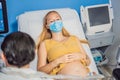 In the Hospital, Close-up Shot of the Doctor does Ultrasound Sonogram Procedure to a Pregnant Woman. Obstetrician Moving