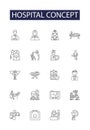 Hospital concept line vector icons and signs. Care, Treatment, Medicine, Surgery, Physician, Doctor, Staff, Health