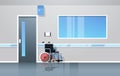 Hospital corridor hall with wheelchair medical equipment empty no people clinic interior flat horizontal Royalty Free Stock Photo