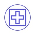 Hospital, cross circular line icon. Round sign. Flat style vector symbol.