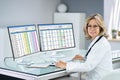 Hospital Doctor Using Spreadsheet For Billing Codes Royalty Free Stock Photo