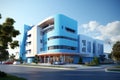 Hospital double blue sky. Generate ai