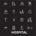 Hospital editable line icons vector set on black background. Hospital white outline illustrations, signs, symbols Royalty Free Stock Photo