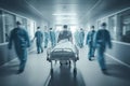 Hospital emergency team rush patient in clinic corridor. Generative AI