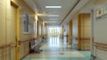 A hospital hallway with a chair and railing Royalty Free Stock Photo