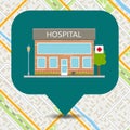 Hospital icon pinpoint on city map.