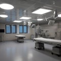 hospital illustration, futuristic hospital surgery room , clean and aseptic style, created with ai