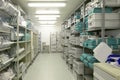 Hospital indoor storage room. Health center repository