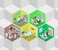 Hospital interior diagnostics clinic flat isometric vector 3d