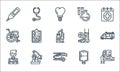 Hospital line icons. linear set. quality vector line set such as medical result, helicopter, paramedic, blood bag, microscope,