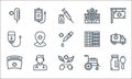 Hospital line icons. linear set. quality vector line set such as syrup, pills, nurse, wheelchair, doctor, infuse, tablets,