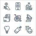 hospital line icons. linear set. quality vector line set such as test tube, oxygen tank, tooth, microscope, wheelchair, medical