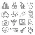 Hospital line icons set on white background