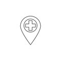 Hospital location line icon, outline vector logo illustration, l