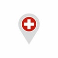 Hospital location pin icon. Vector design isolated on white background