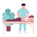 Hospital masseur and patient flat color vector faceless character