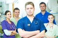 Hospital medic staff. young surgeon doctors team at operation room Royalty Free Stock Photo