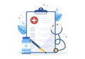 Hospital Medical Billing Service with Health Insurance Form for Hospitalization or Treatment on Cartoon Background Illustration