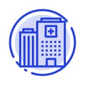 Hospital, Medical, Building, Care Blue Dotted Line Line Icon