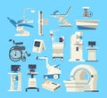 Hospital medical diagnostic equipment. Medical devices, health system, monitoring. Tomograph, scanner, x-ray, dentist chair,