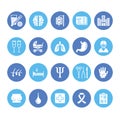 Hospital, medical flat glyph icons. Human organs, stomach, brain, flu, oncology, plastic surgery, psychology breast