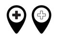 Hospital medical location icon vector. Pin map with cross sign symbol