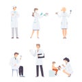 Hospital medical staff characters set. Otolaryngologist, laboratory assistant, neurologist, pediatrician cartoon vector