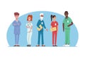 Hospital medical staff in different uniform. Professional hospital services, male and female doctors team. Medical Royalty Free Stock Photo